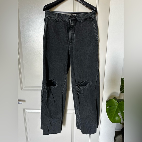 Closed Denim - CLOSED Women's Black Distressed wide leg Jeans